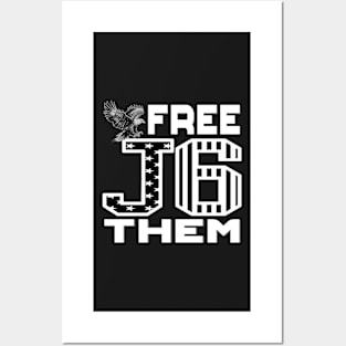 J6 Free Them USA Flag in Black and White Design for Patriots Posters and Art